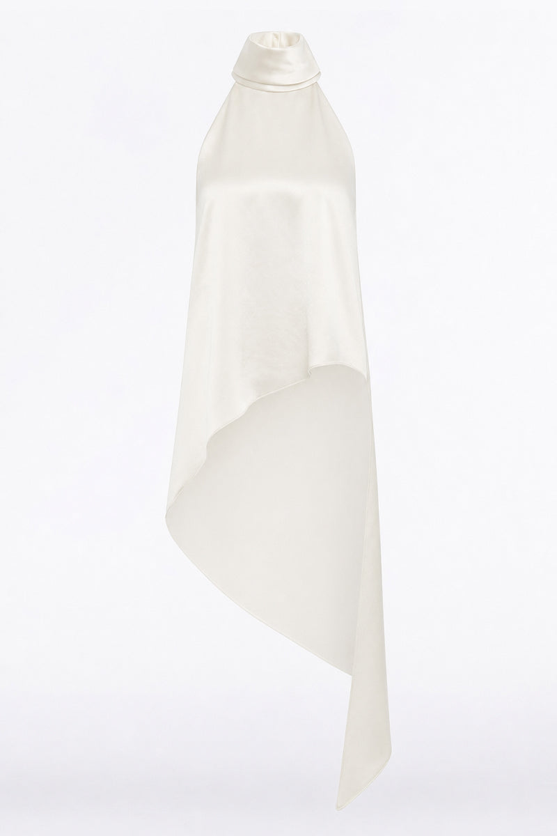 Carla Zampatti Satin Acetate Draped Asymmetric Top (Ivory)