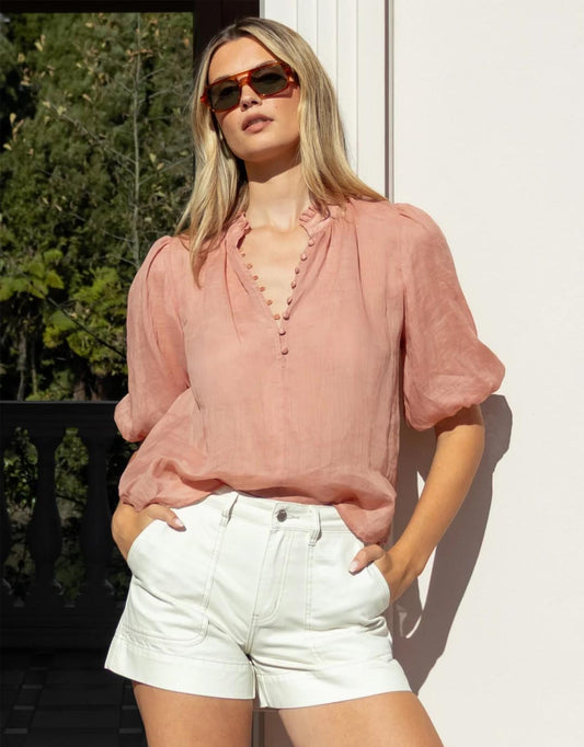 Ivy & Jack Closure High Neck Buttoned Top (Blush)