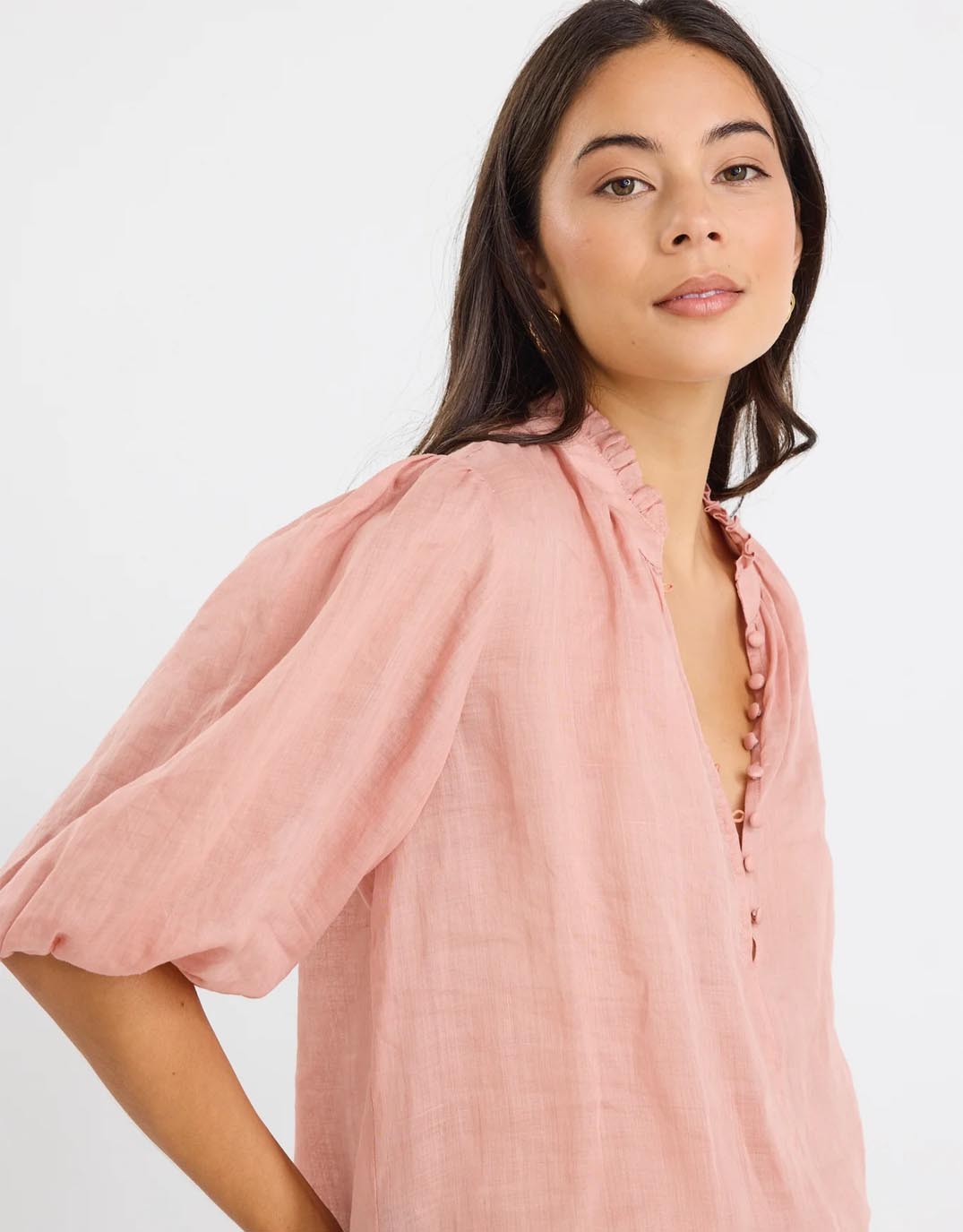 Ivy & Jack Closure High Neck Buttoned Top (Blush)