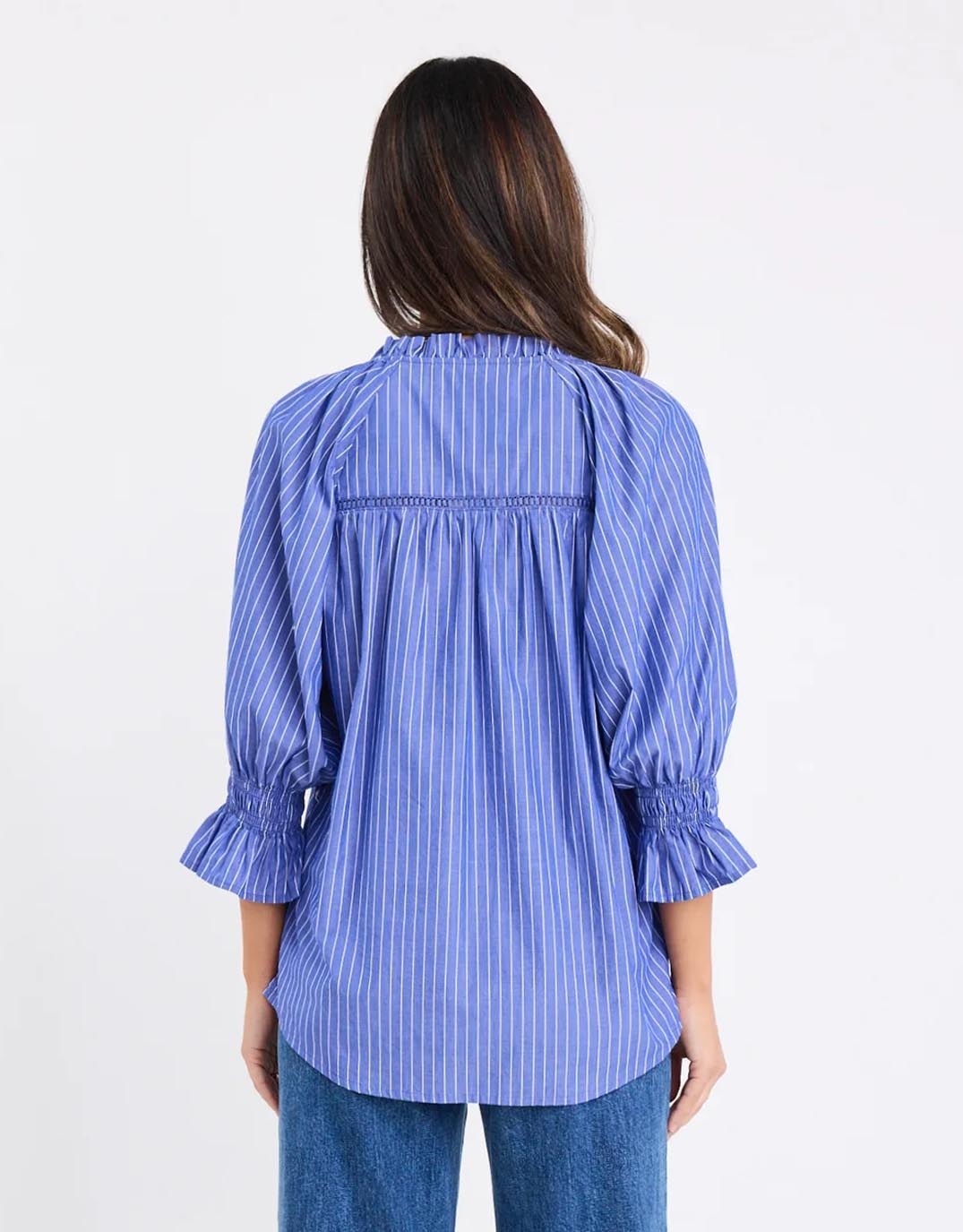 Ivy & Jack Noetic Short Sleeve Blouse (Dark Blue Stripe)