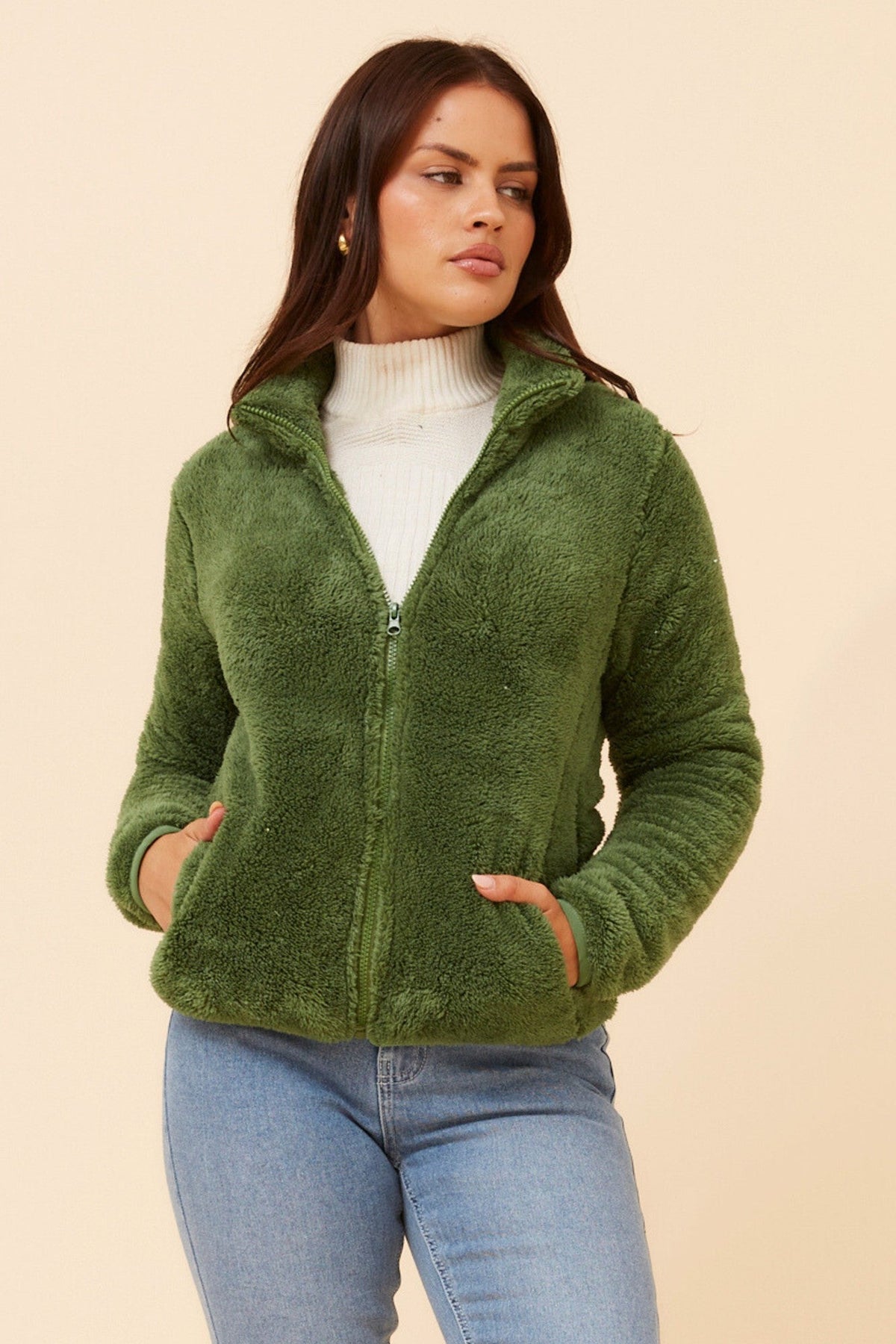 LYN TEDDY FUR JACKET (Artichoke)