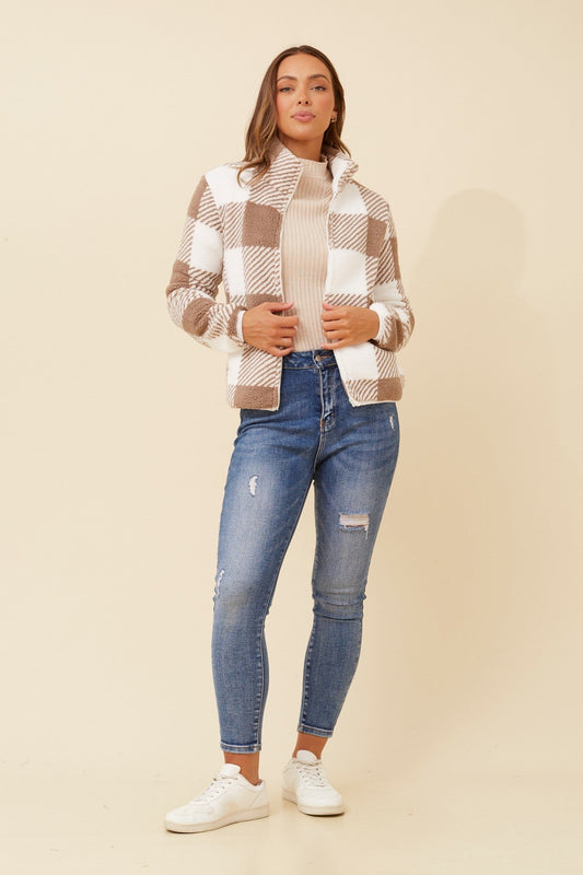 LYN CHECK TEDDY JACKET (Black And White)