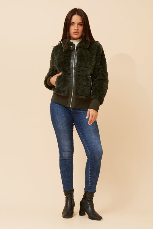 RAYMA FAUX FUR BOMBER JACKET (Beige)