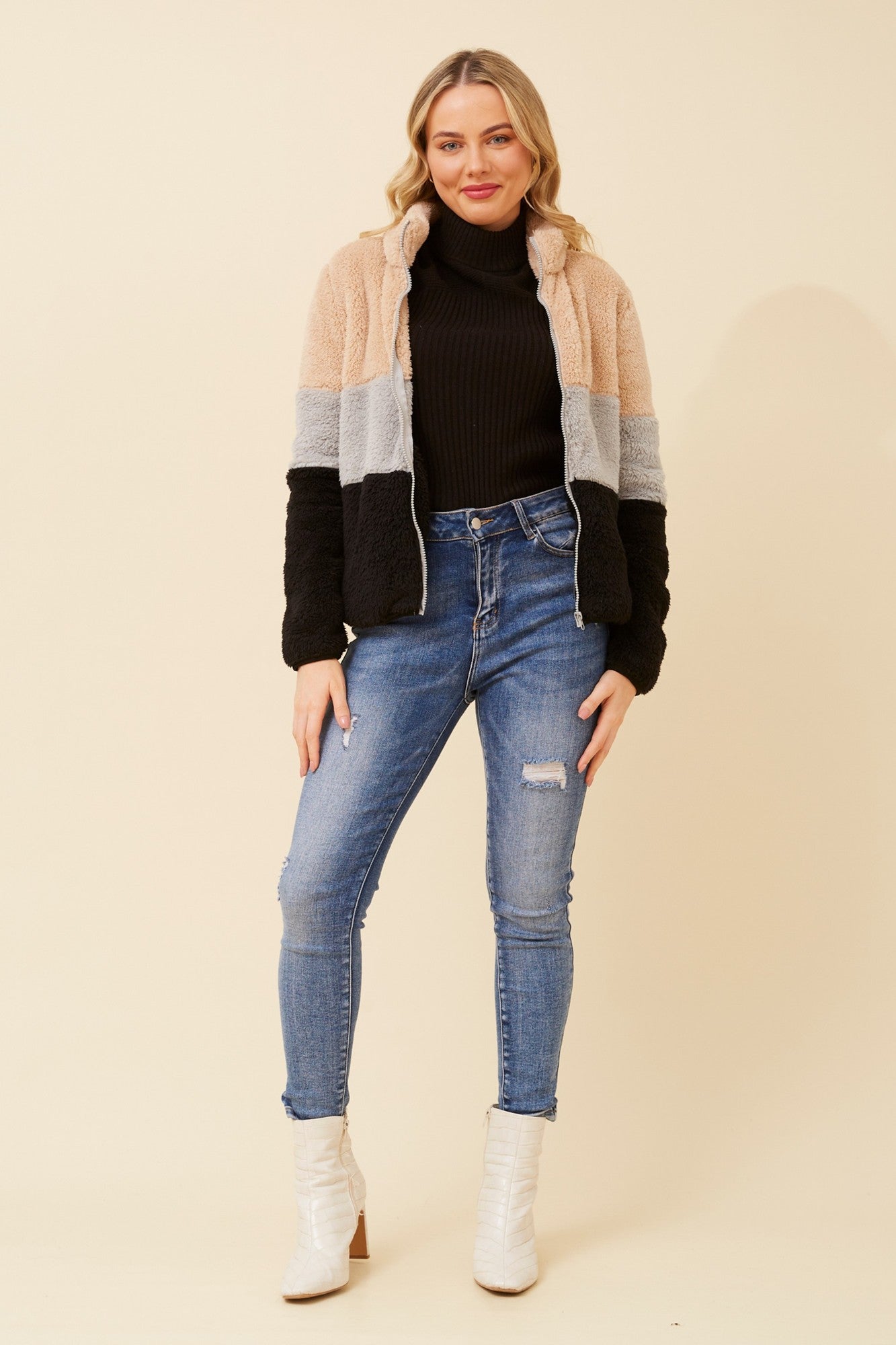 LYN FAUX FUR JACKET (Beige)