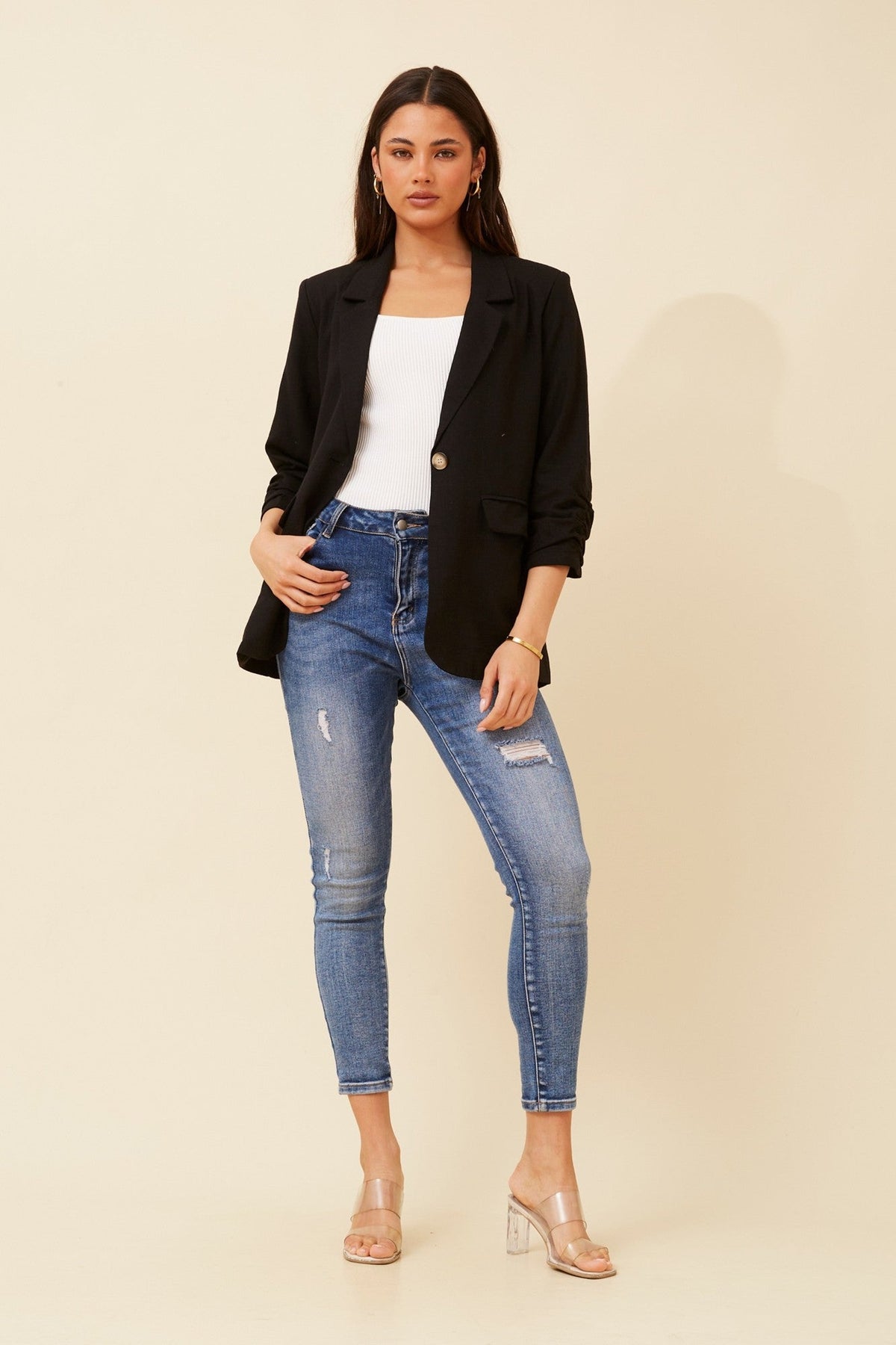 NOVELLA LINEN BLEND BLAZER (Black)