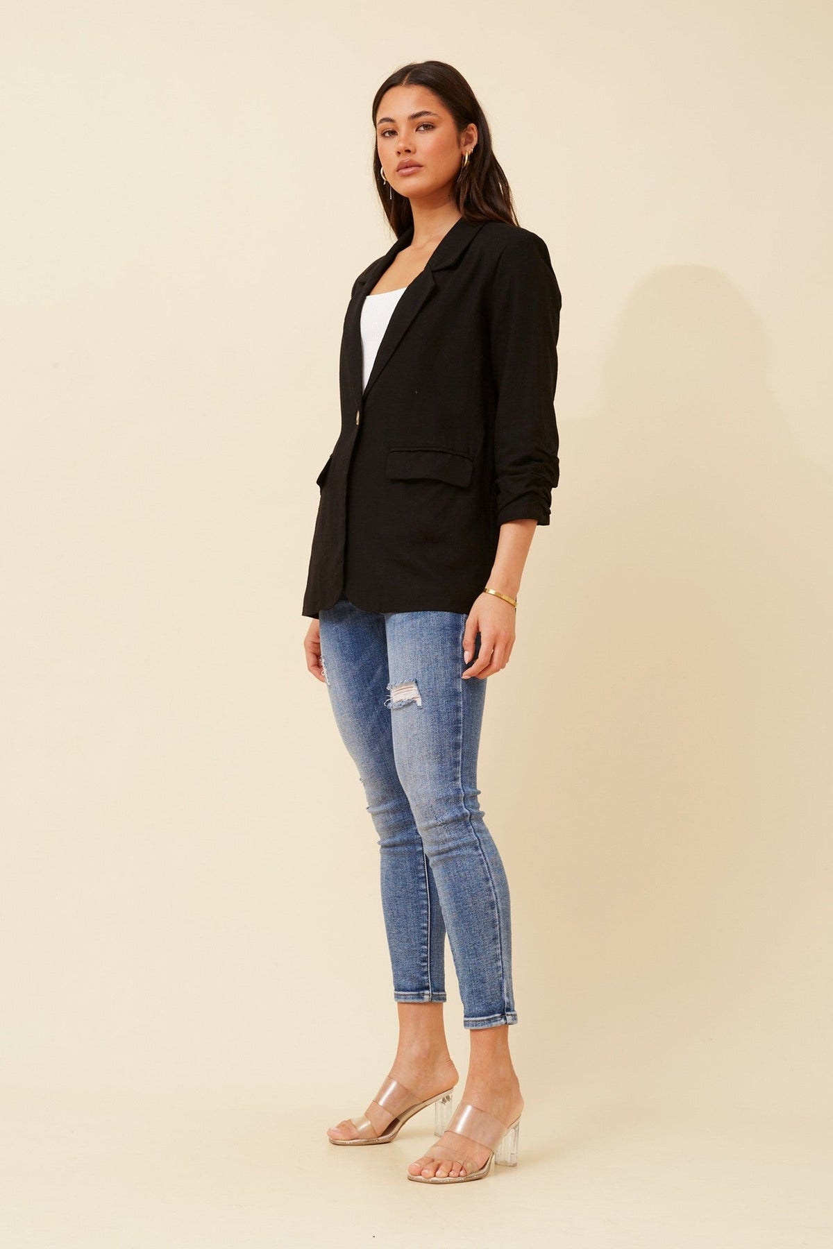 Caroline Morgan Australia NOVELLA LINEN BLEND BLAZER (Black)