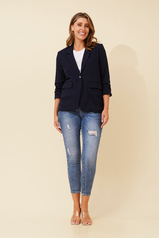 Caroline Morgan Australia NOVELLA LINEN BLEND BLAZER (Navy)