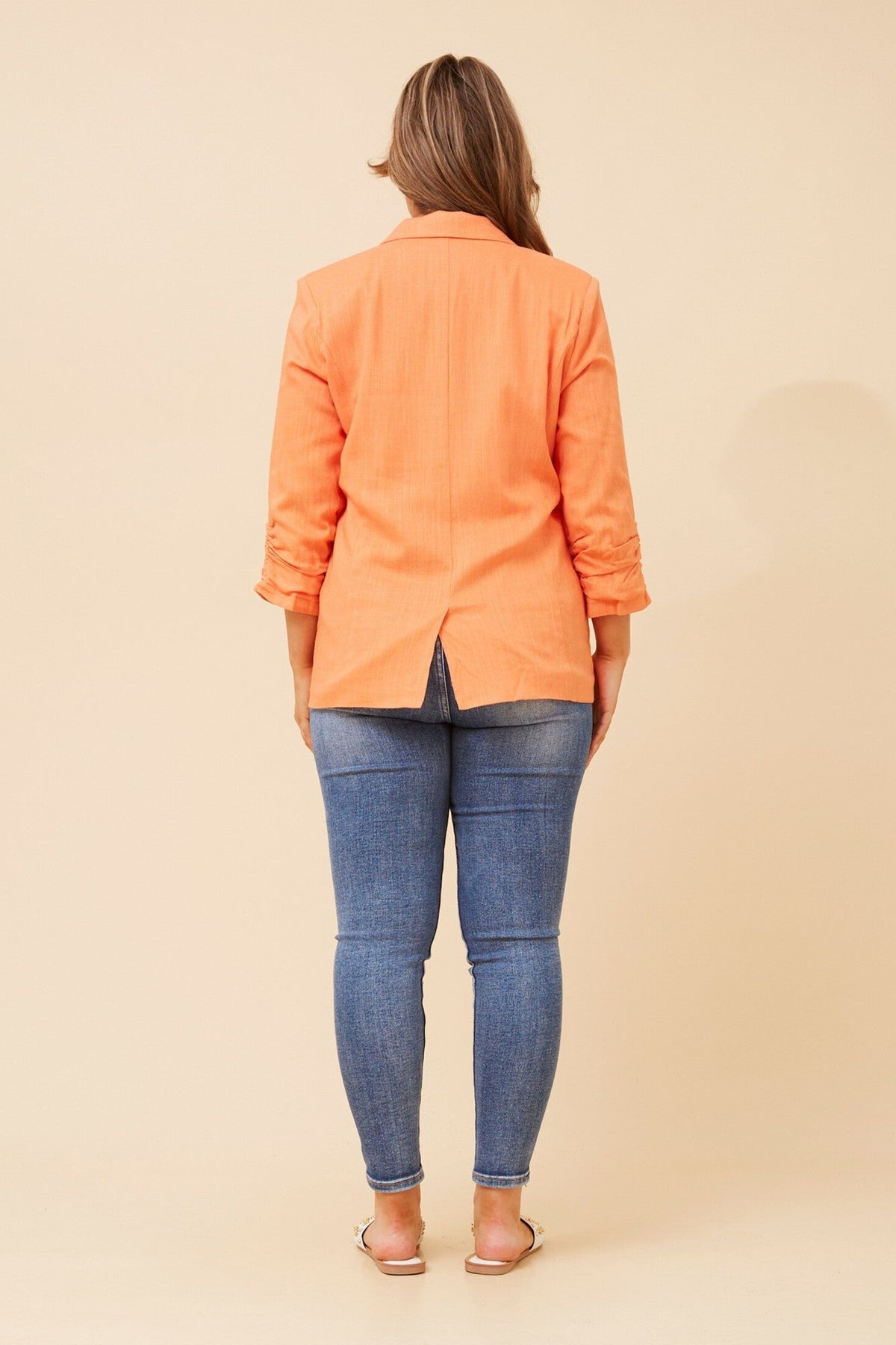 Caroline Morgan Australia NOVELLA LINEN BLEND BLAZER (Tangerine)