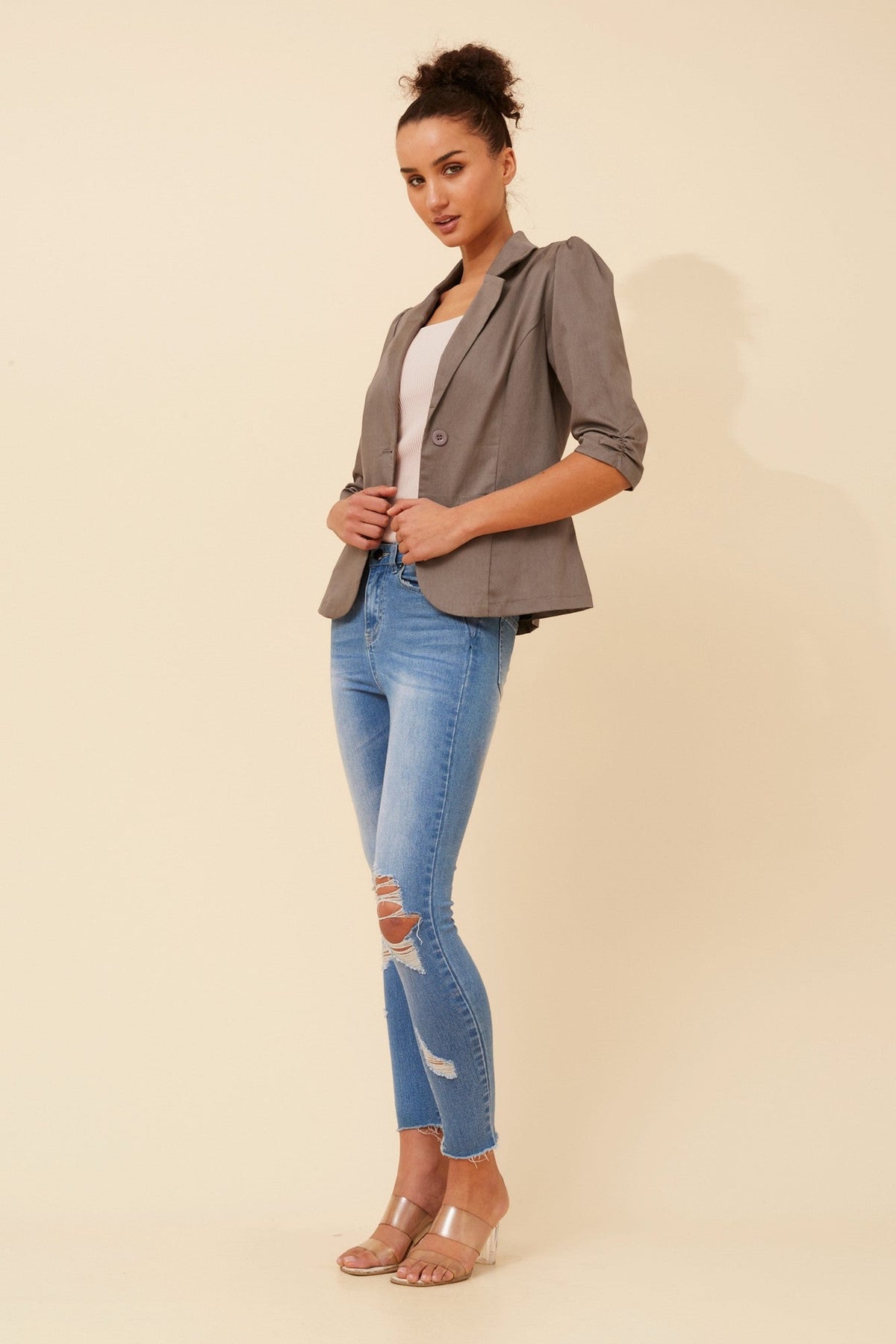 Caroline Morgan Australia MILOS SOLID BLAZER (Taupe)