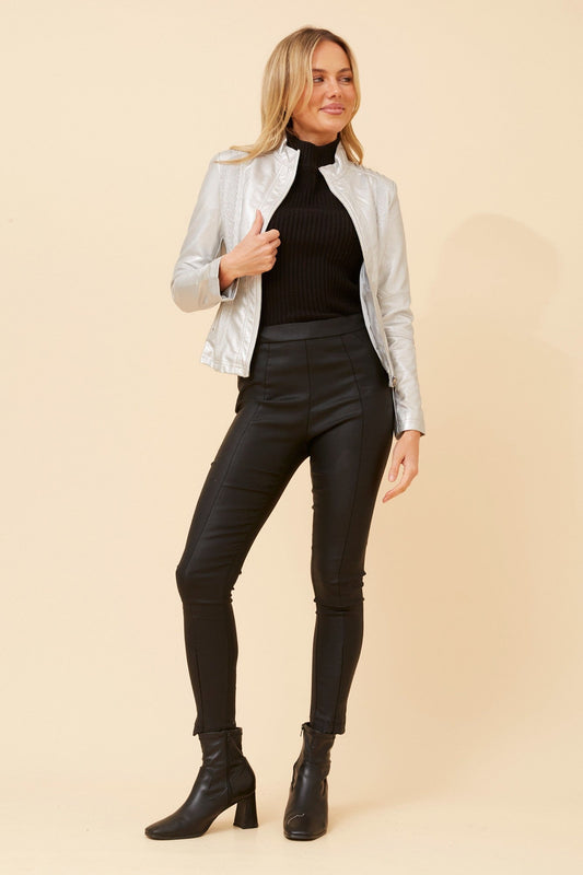 BECKY VEGAN LEATHER BIKER JACKET (Silver)