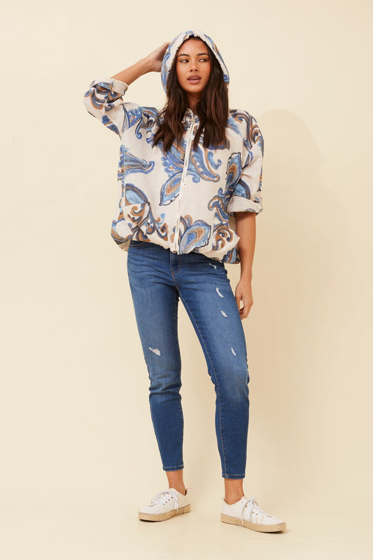 Image of Coats & Jackets. Product name - FIORINA PAISLEY PRINT HOODY JACKET in Black colour by brand - BOTTEGA MODA