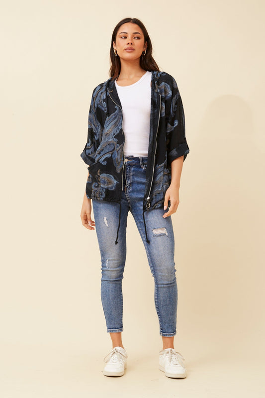 FIORINA PAISLEY PRINT HOODY JACKET (Black)