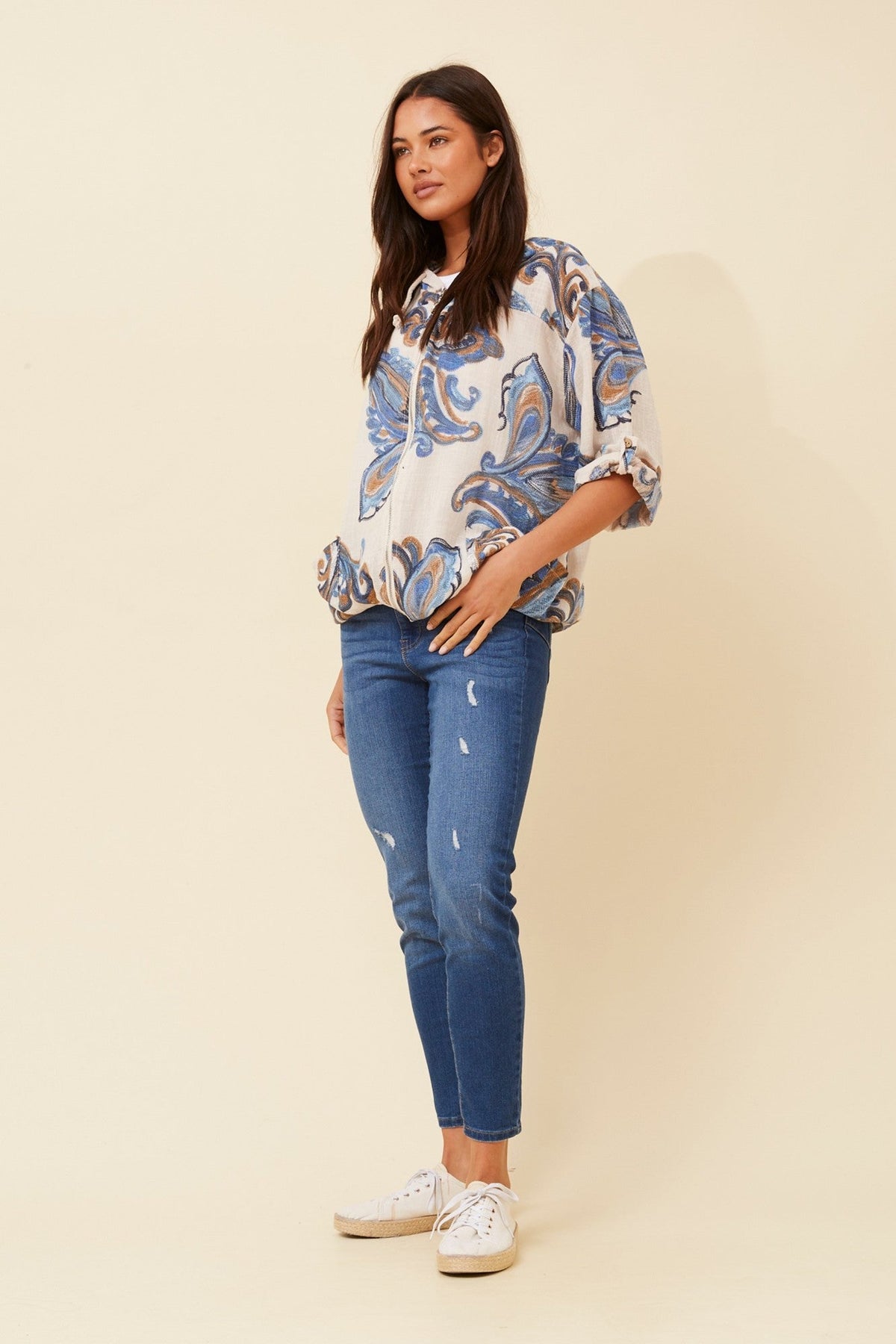 BOTTEGA MODA FIORINA PAISLEY PRINT HOODY JACKET (Linen)