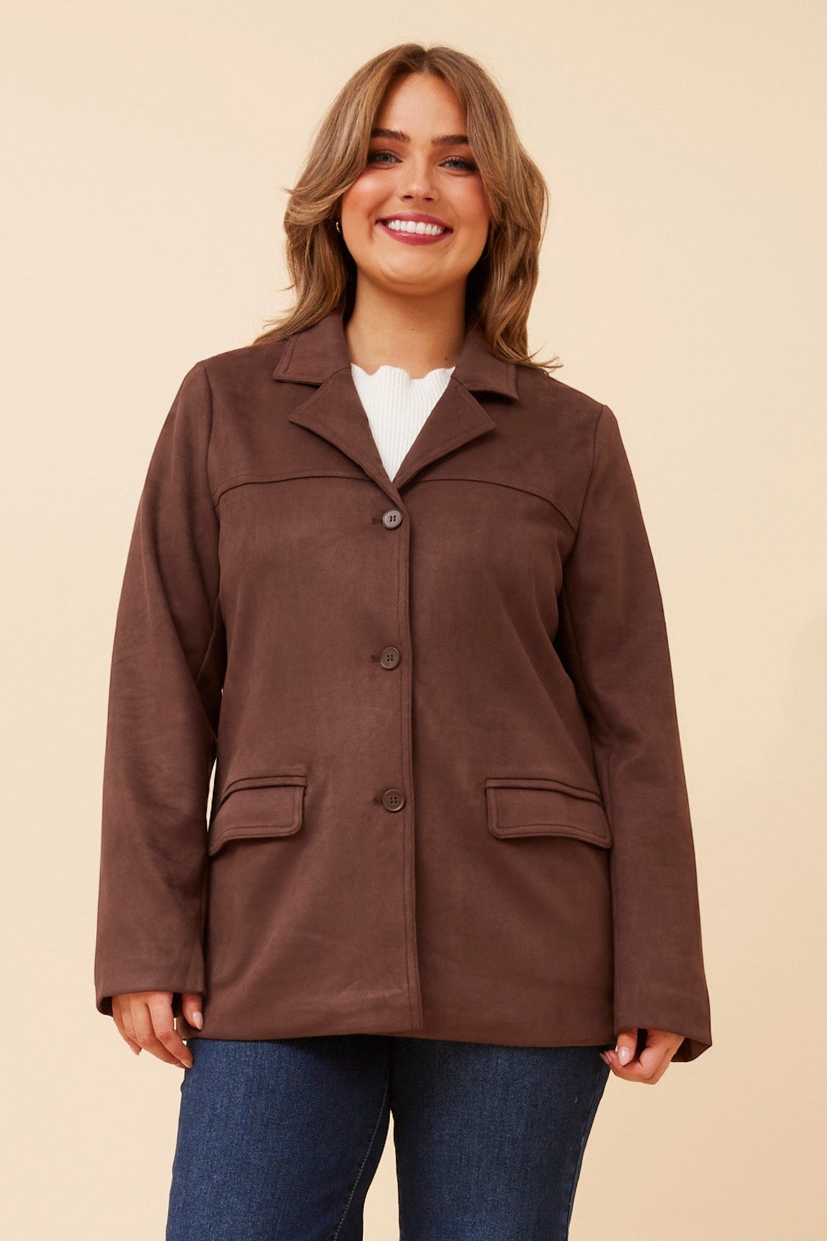 DARBY FAUX SUEDE JACKET (Chocolate)