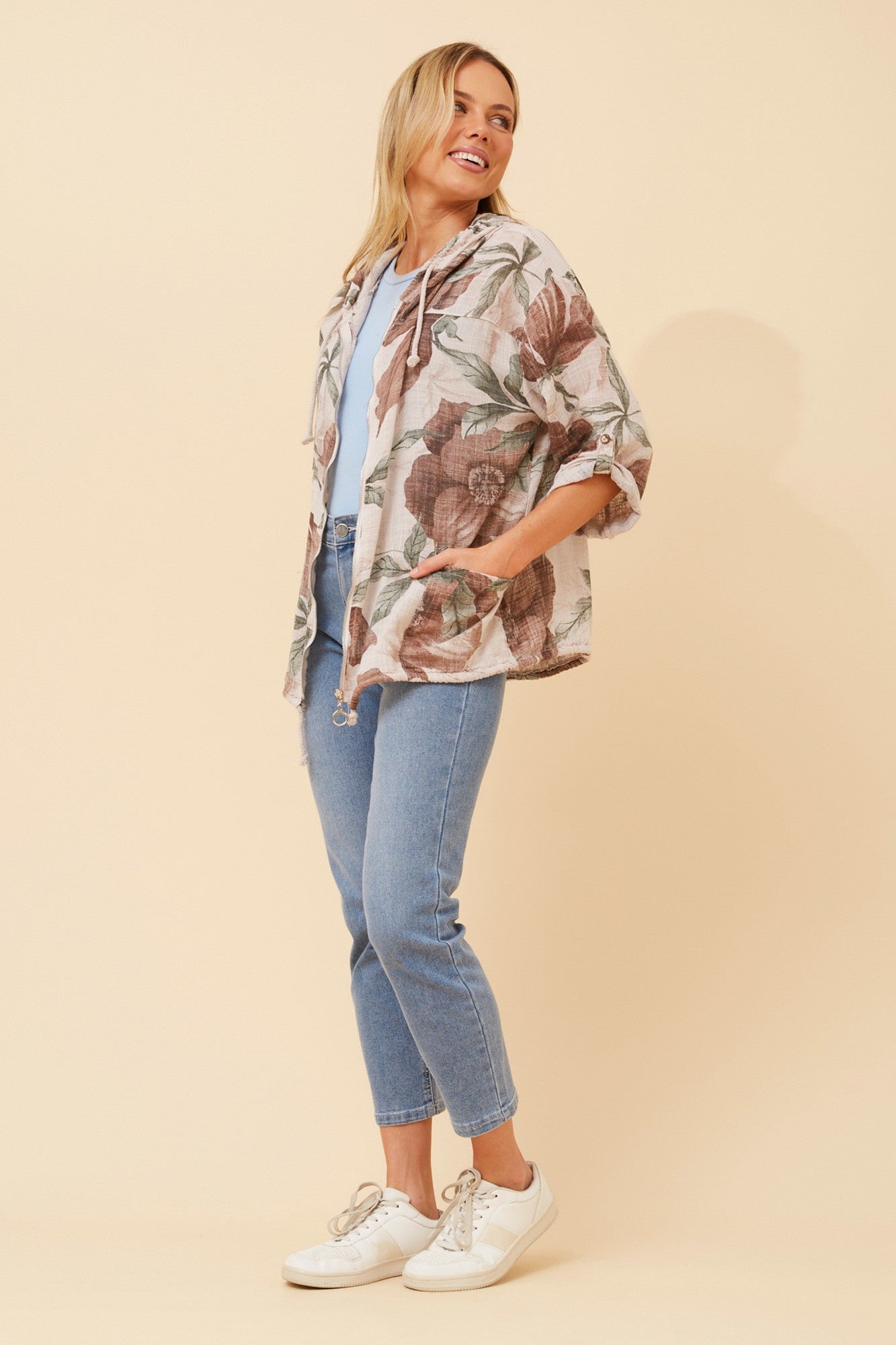 FIORINA FLORAL HOODY JACKET (Beige)