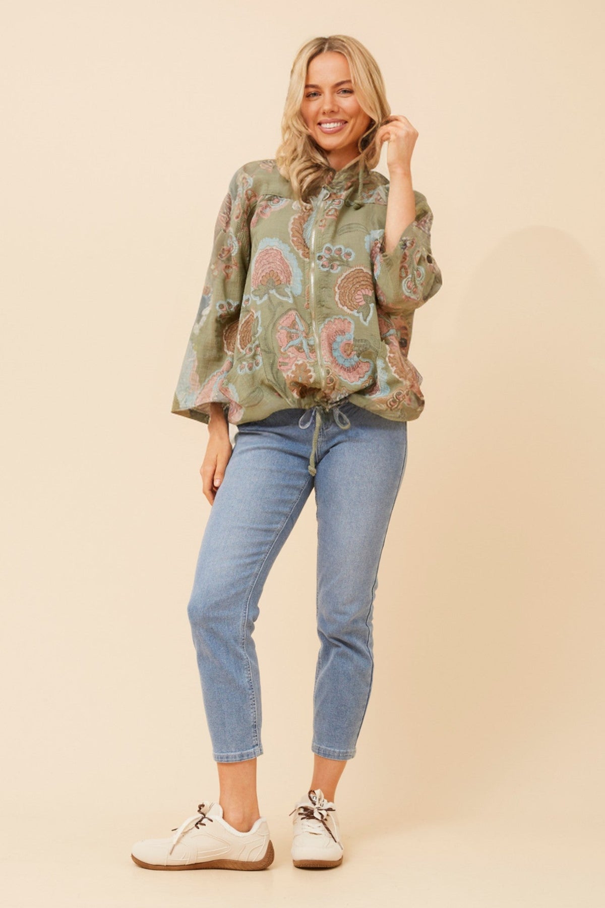 FIORINA FLORAL HOODY JACKET (Khaki)