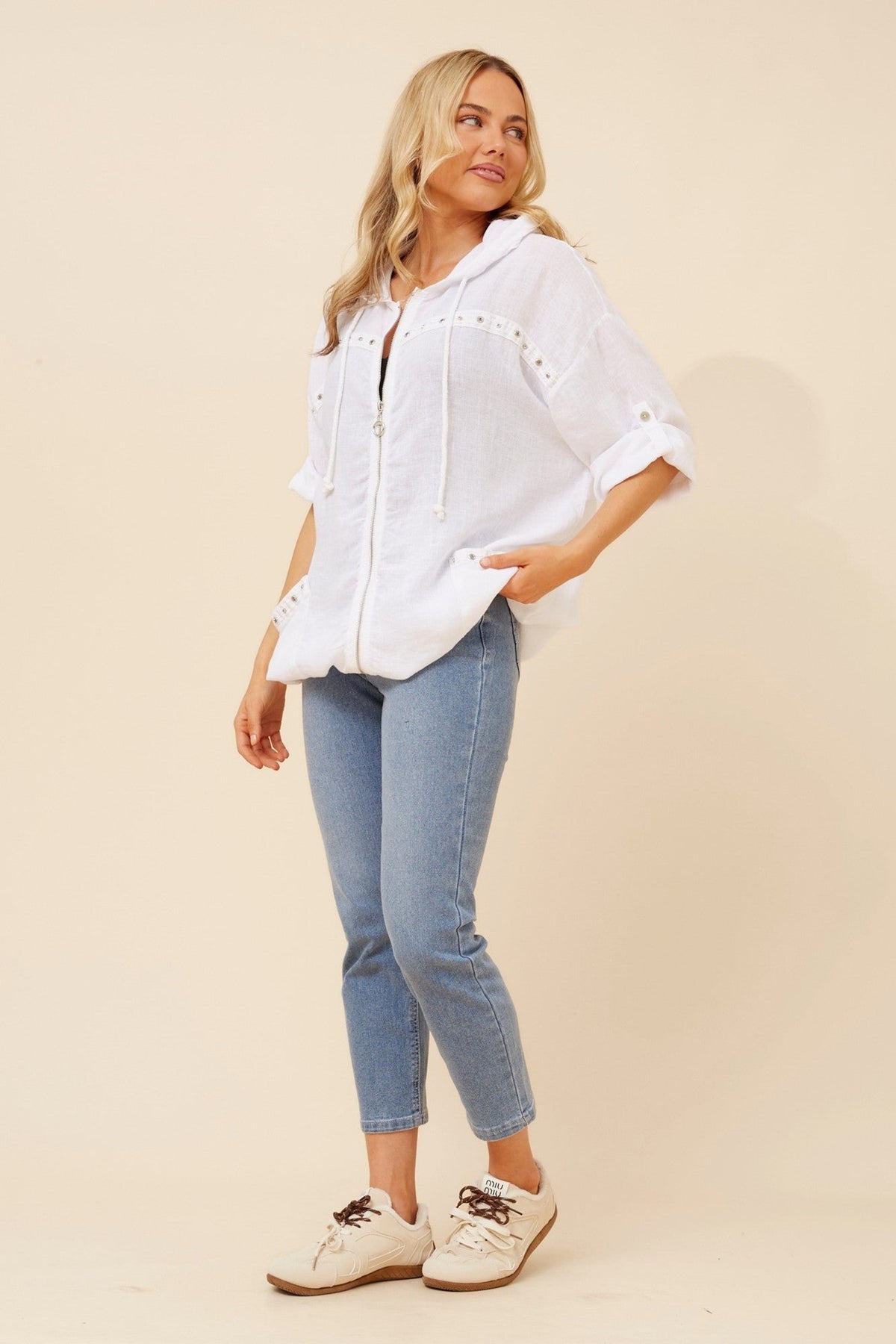 BOTTEGA MODA PIERA LINEN BLEND JACKET (White)