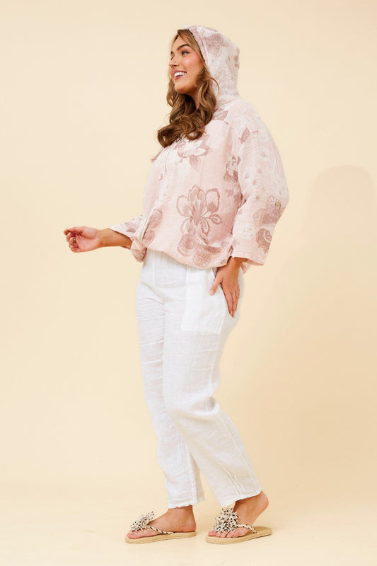 BOTTEGA MODA FIORINA FLORAL LINEN JACKET (Pink)