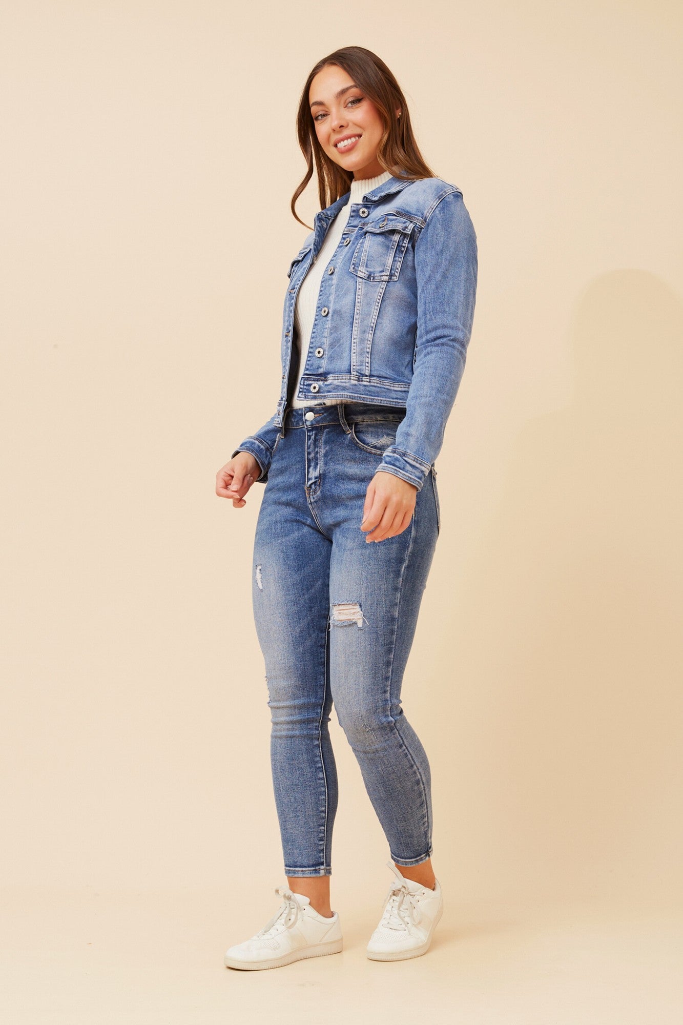 DESTINY SEQUIN DENIM JACKET (Mid Denim)