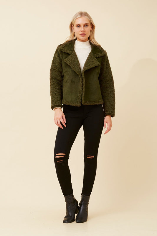 DOVEVA FAUX SUEDE SHERPA JACKET (Emerald)
