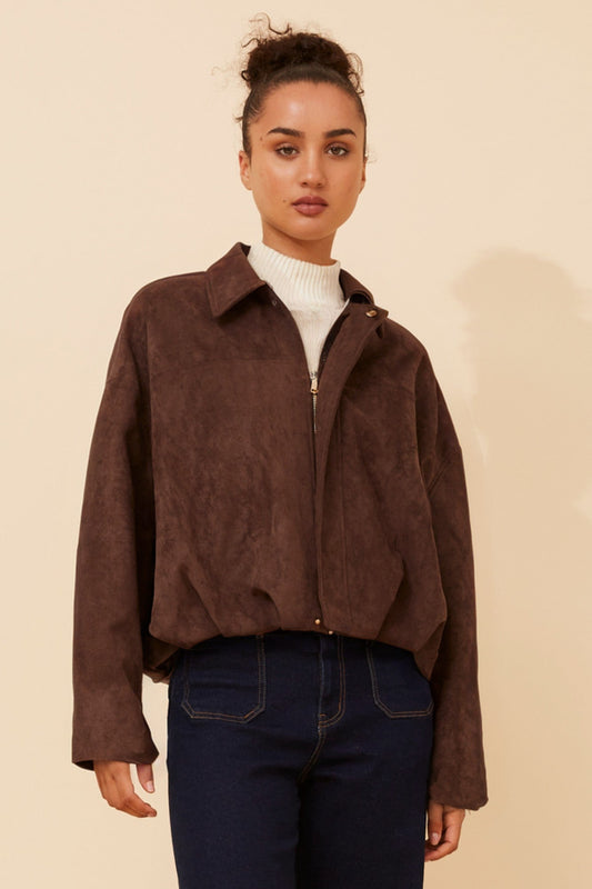 LEXLEY FAUX SUEDE JACKET (Chocolate)