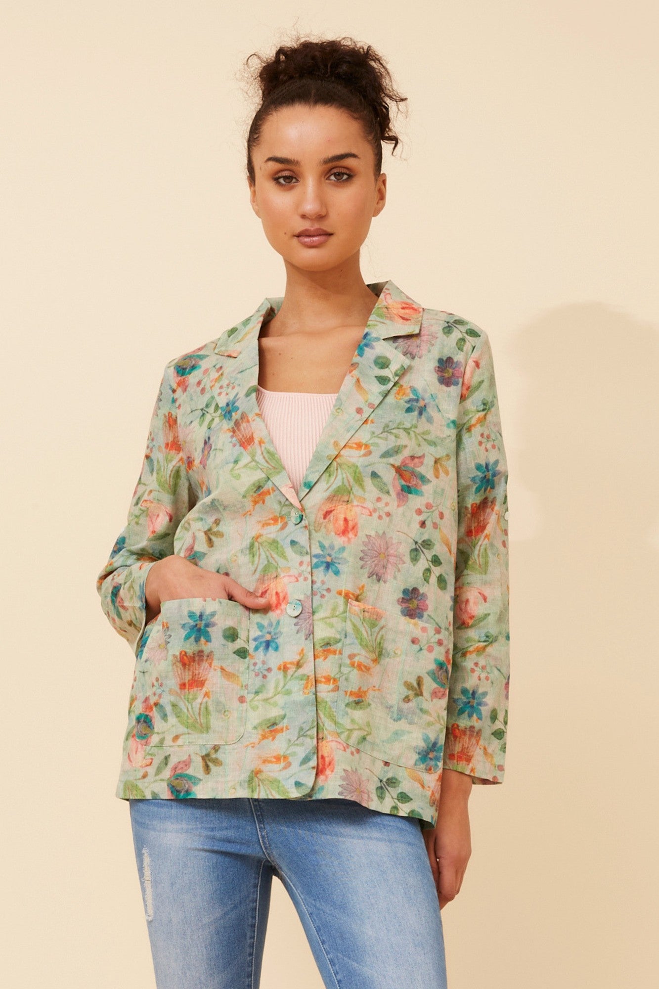 ELIORA FLORAL JACKET (Multi Green)
