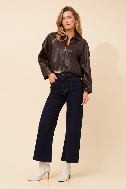 HUGHIE VEGAN LEATHER JACKET (Chocolate)