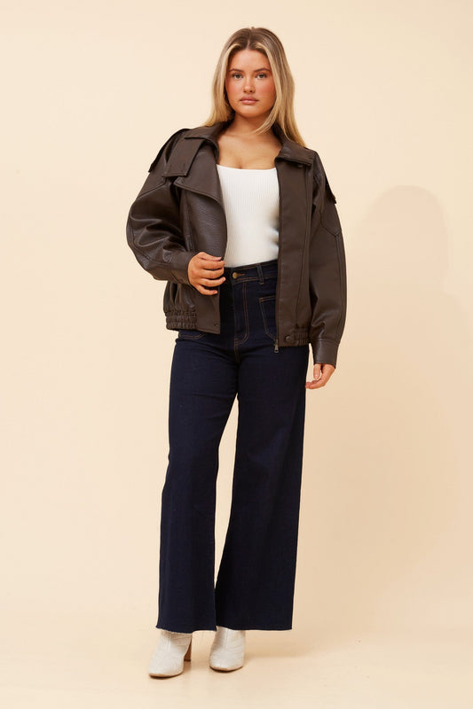 AZITA VEGAN LEATHER JACKET (Chocolate)