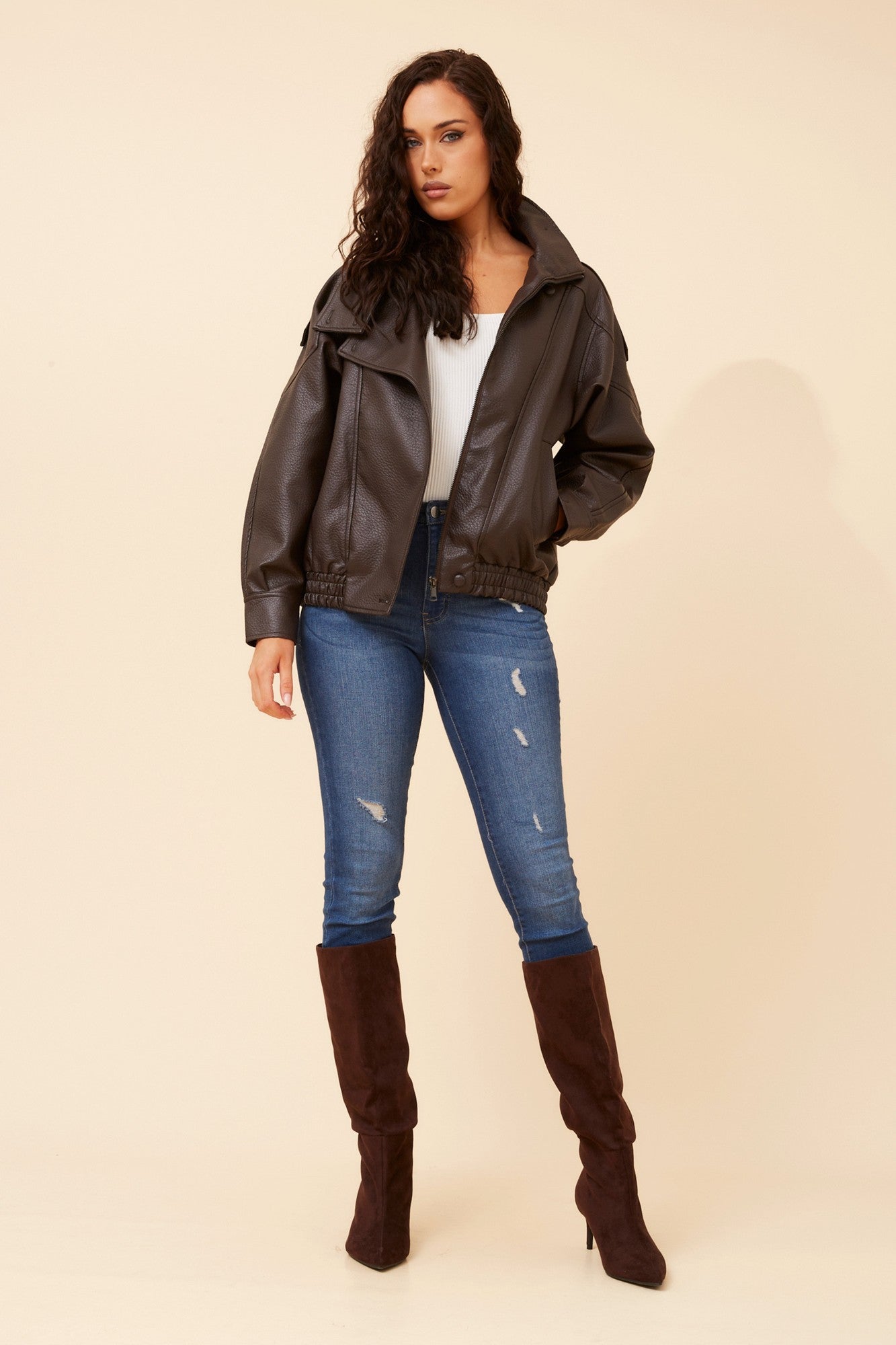 AZITA VEGAN LEATHER JACKET (Chocolate)