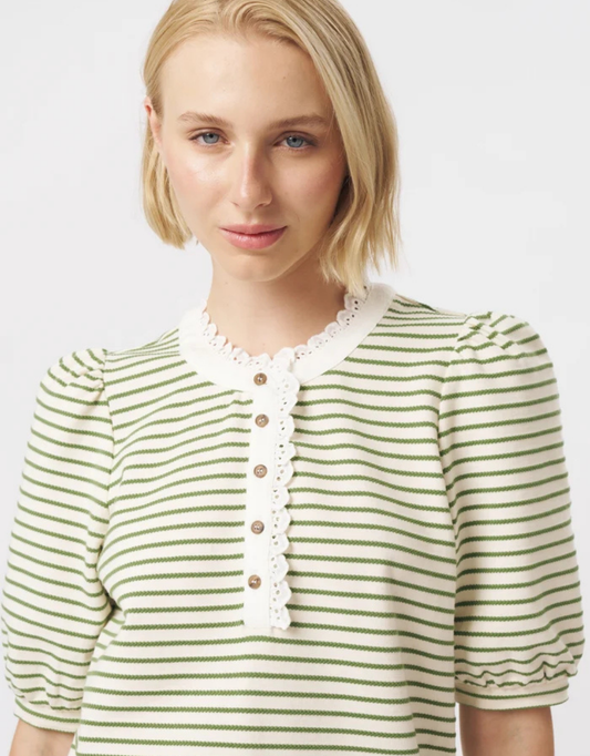 Kireina Jacqueline Top (White/Green Stripe)