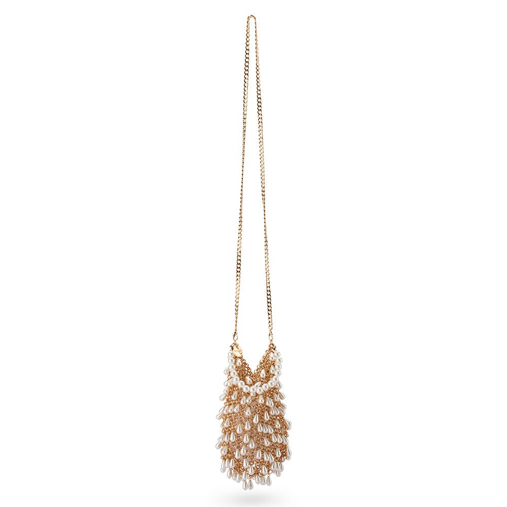 Olga Berg JADEN Pearl Chainmail Bag (Champagne)