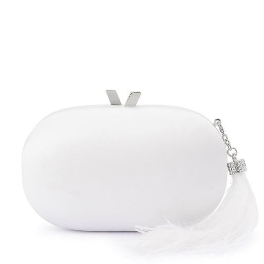 Olga Berg JENNA Feather Tassel Clutch (Silver)
