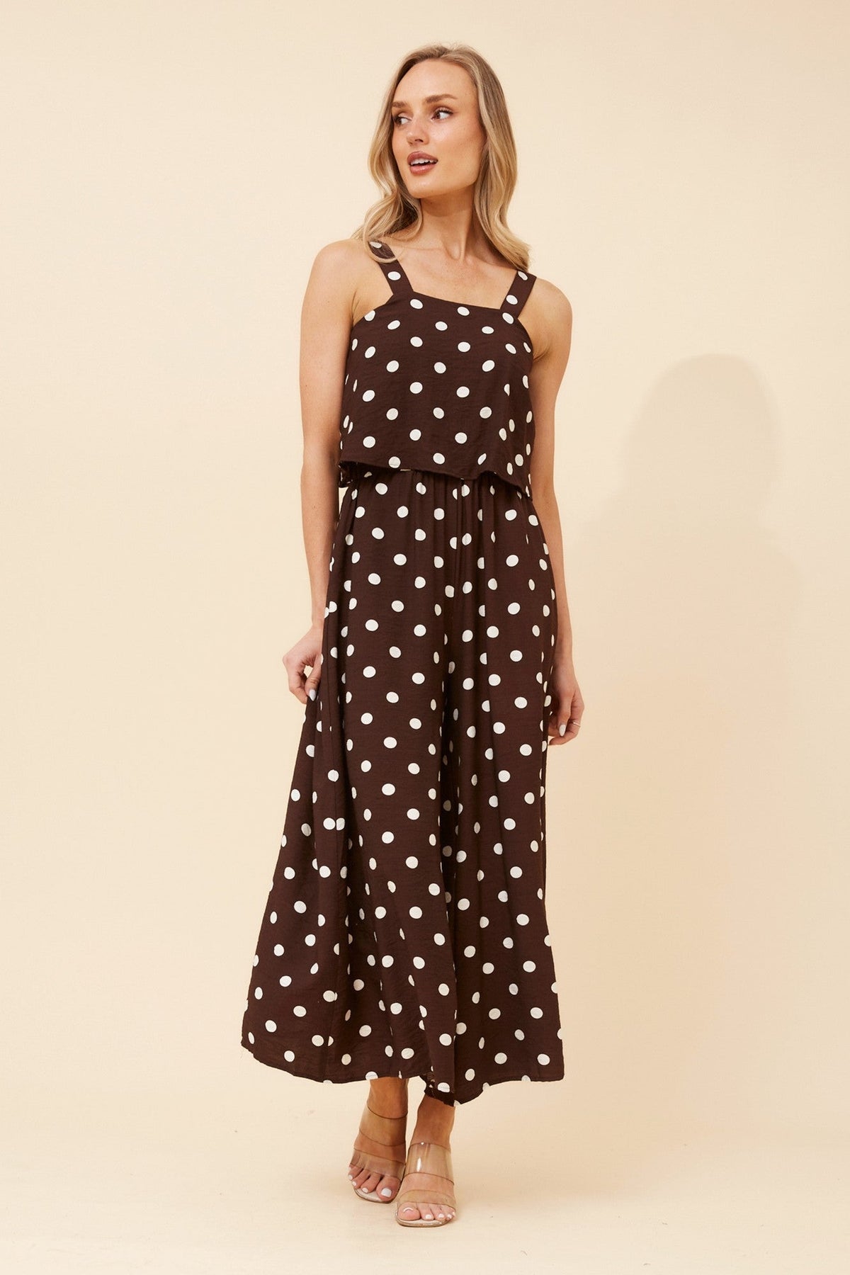 Caroline Morgan Australia WAYUN POLKA DOT PRINT JUMPSUIT (Coffee)