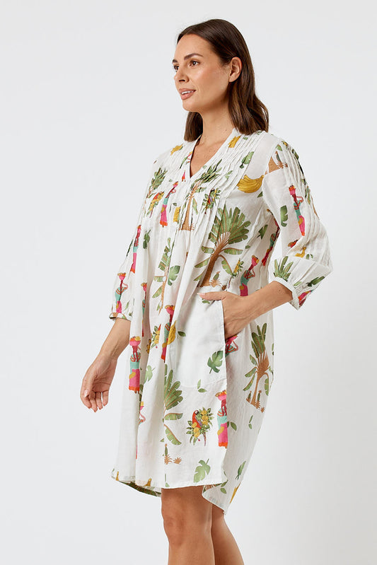 Kabana Sabrina Tuck Dress | EXCLUSIVE (White)