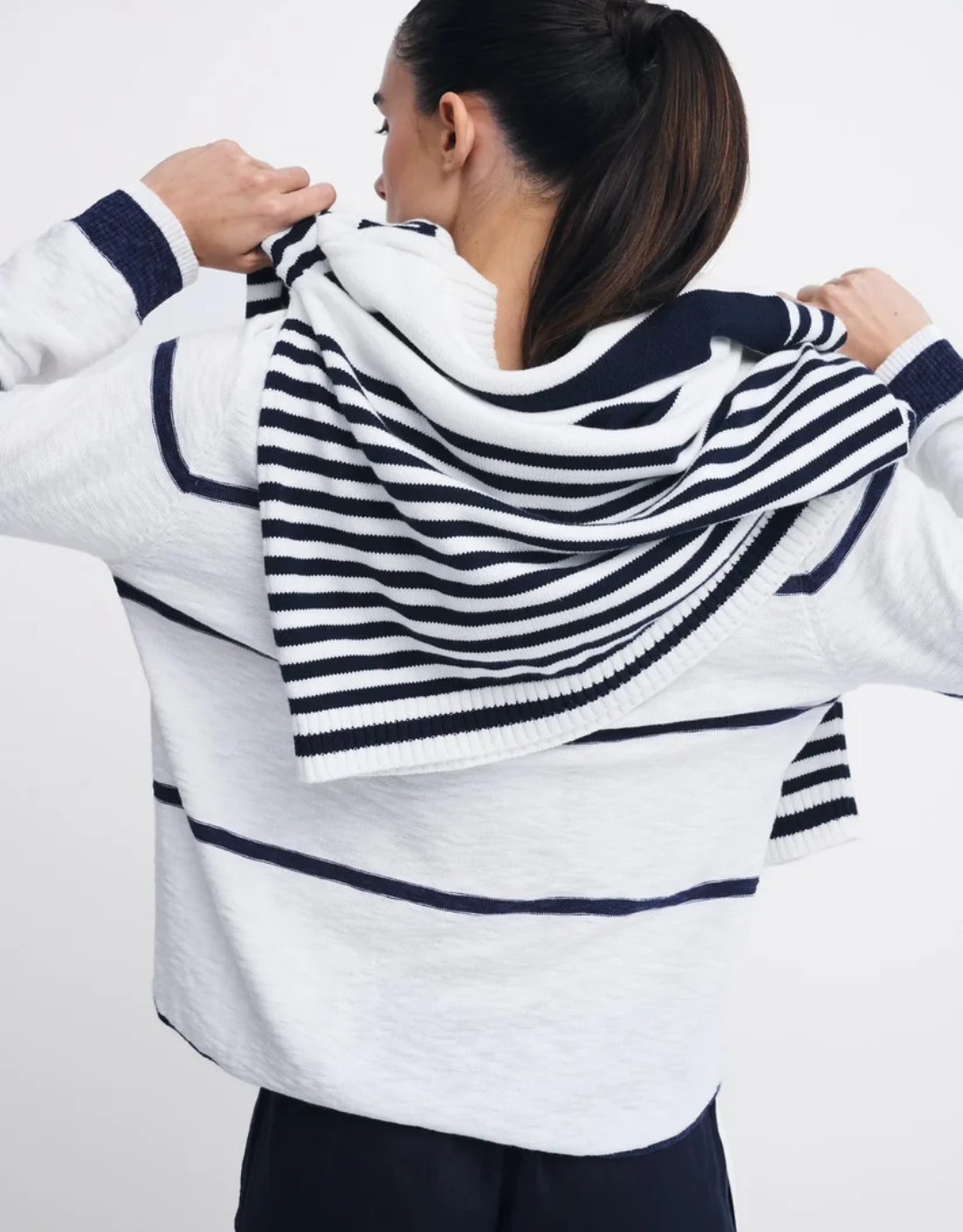 Little Lies Kaia Knit Top (White/Navy Stripe)