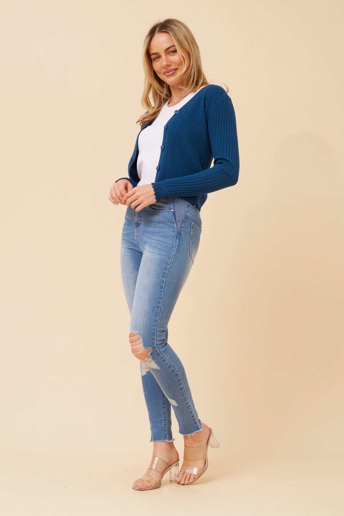 Caroline Morgan Australia TENLEY SCALLOPED KNIT CARDIGAN (Teal)