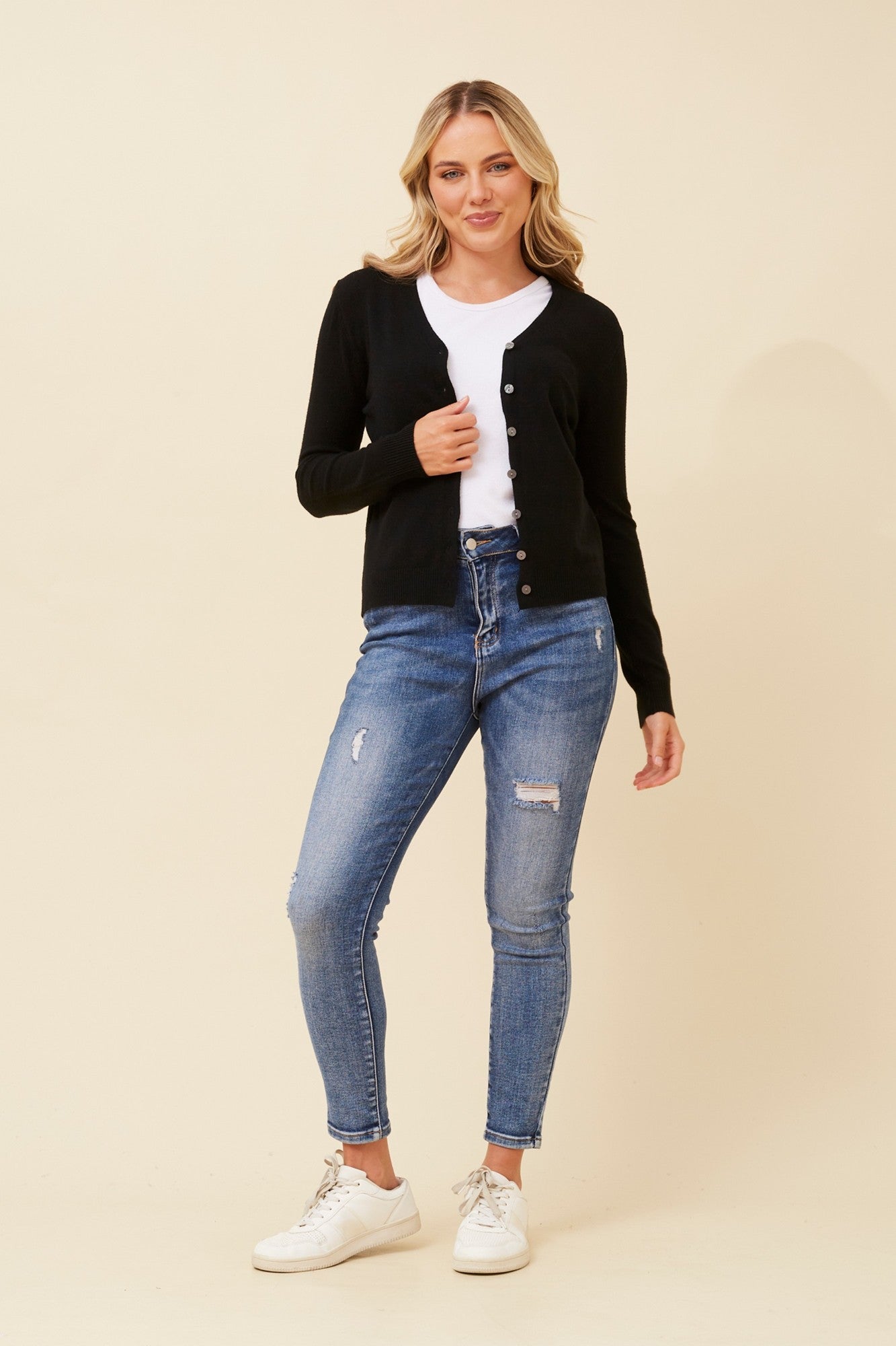 SHONTAY SOLID KNIT CARDIGAN (Black)