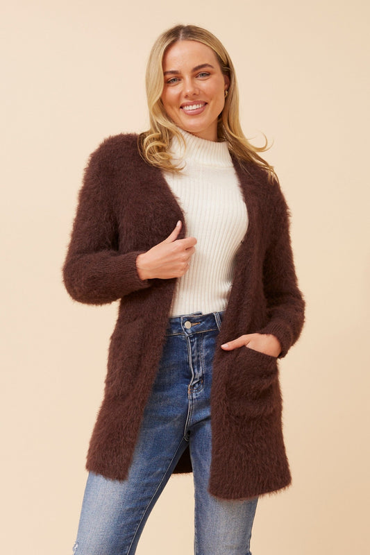 LEEZA EYELASH KNIT CARDIGAN (Black)