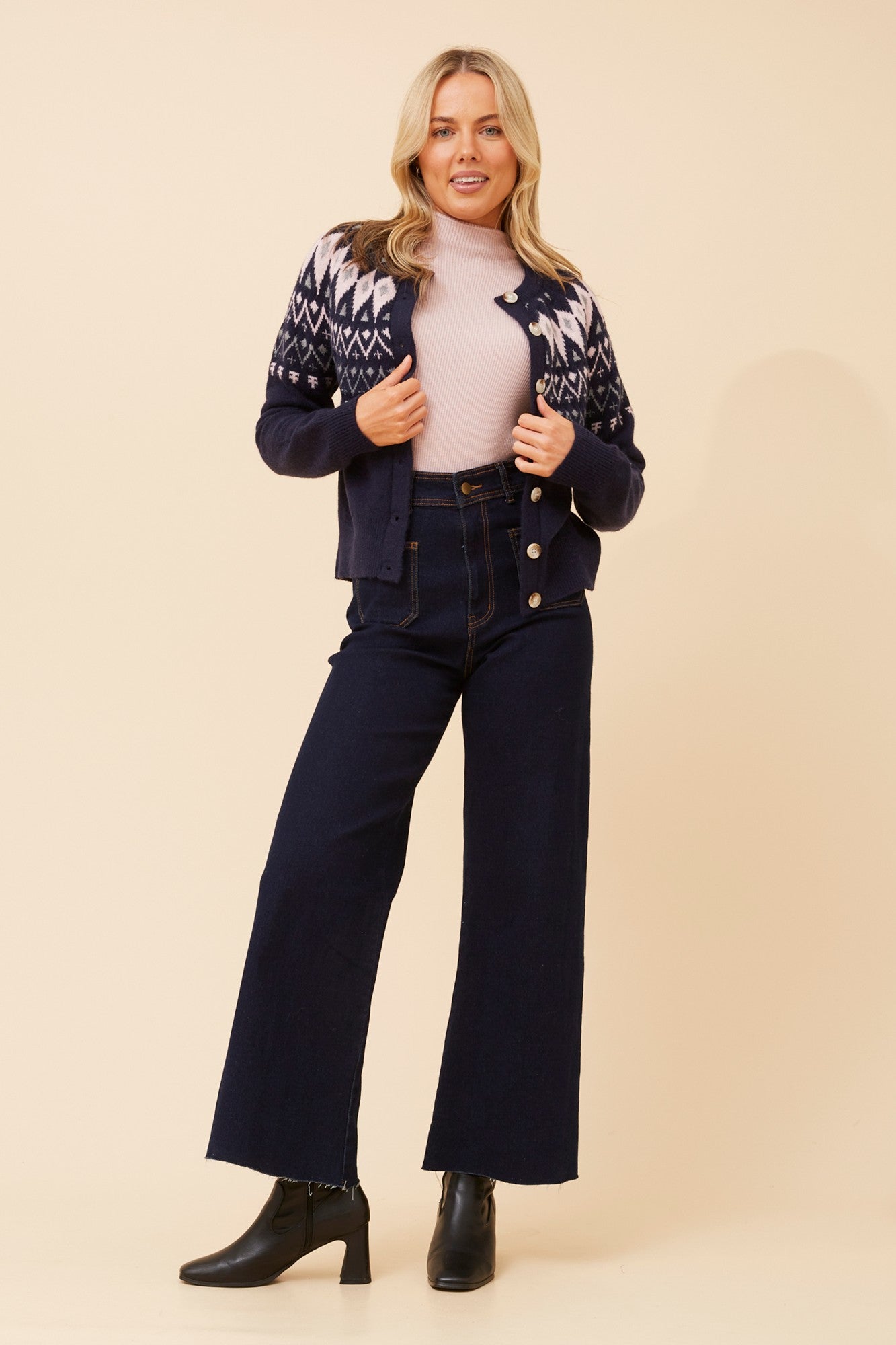 BLUETTA JACQUARD KNIT CARDIGAN (Navy)