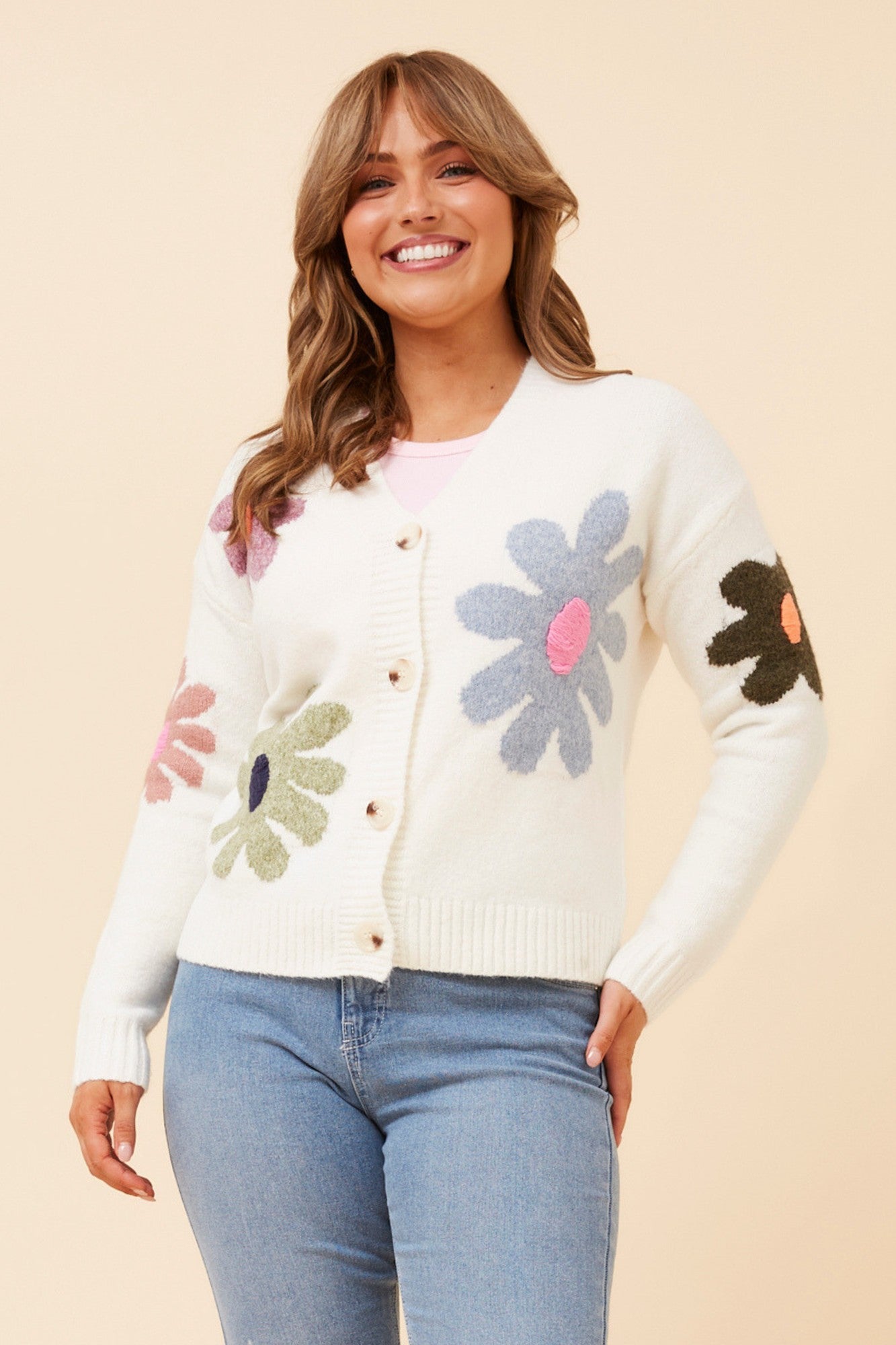 THEODORA FLORAL PRINT KNIT CARDIGAN (Ivory)