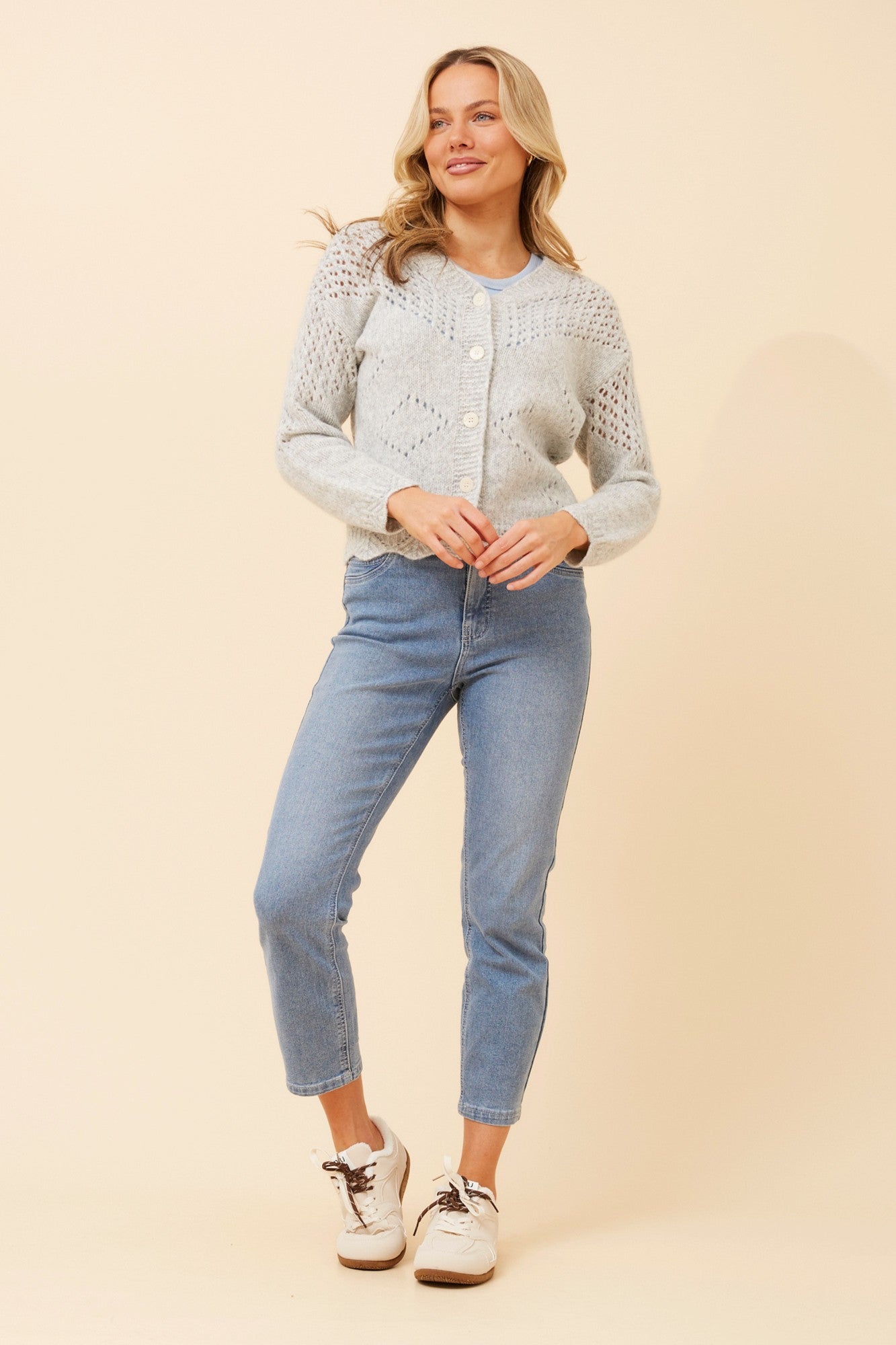 ELIDI SOLID KNIT CARDIGAN (Light Grey Marl)