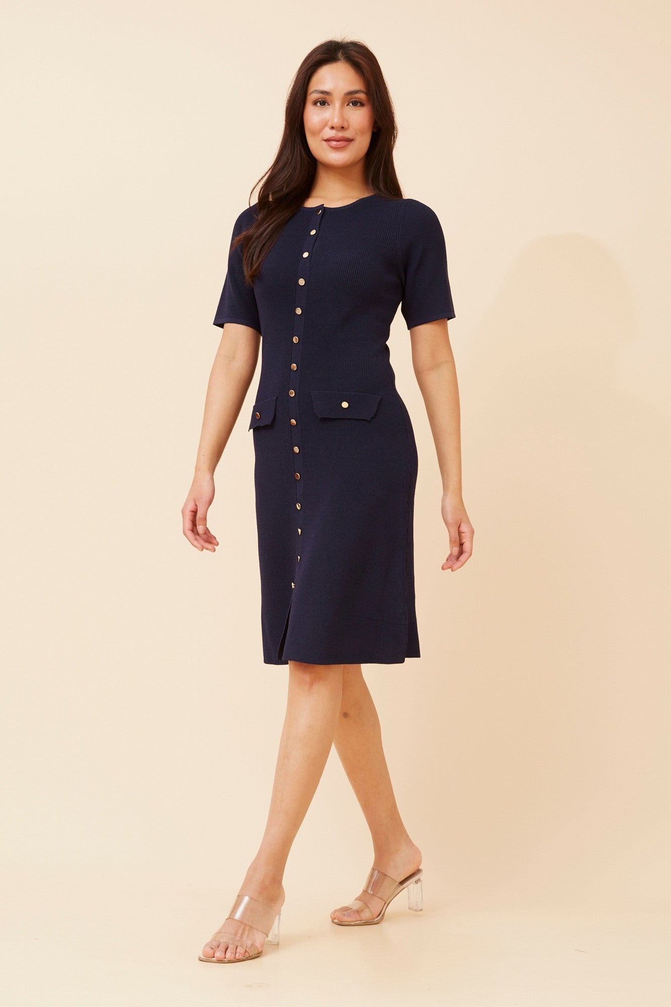 ZAYLA SOLID KNIT DRESS (Navy)