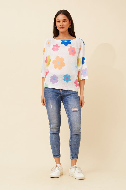 FLORELLA FLORAL KNIT TOP (Multi White)