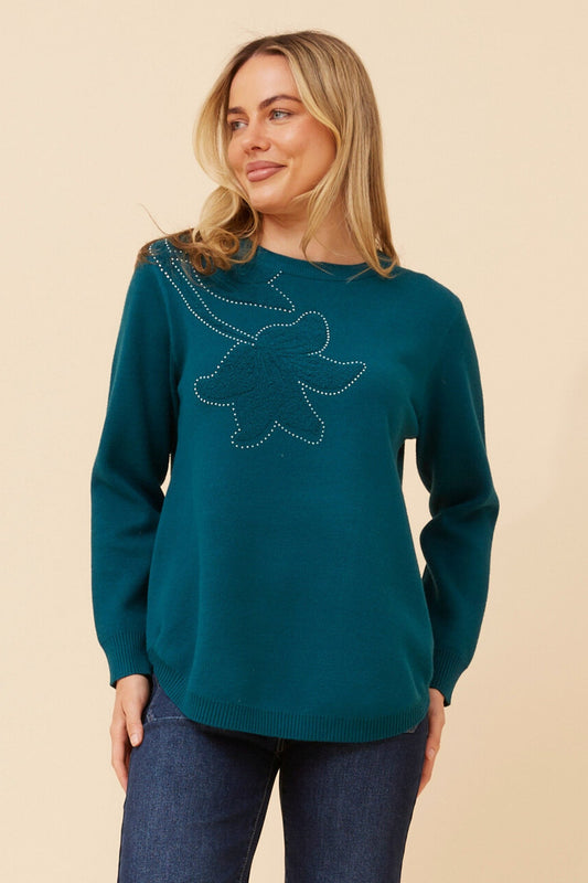 ANITA FLORAL EMBROIDERED PULLOVER (Teal)