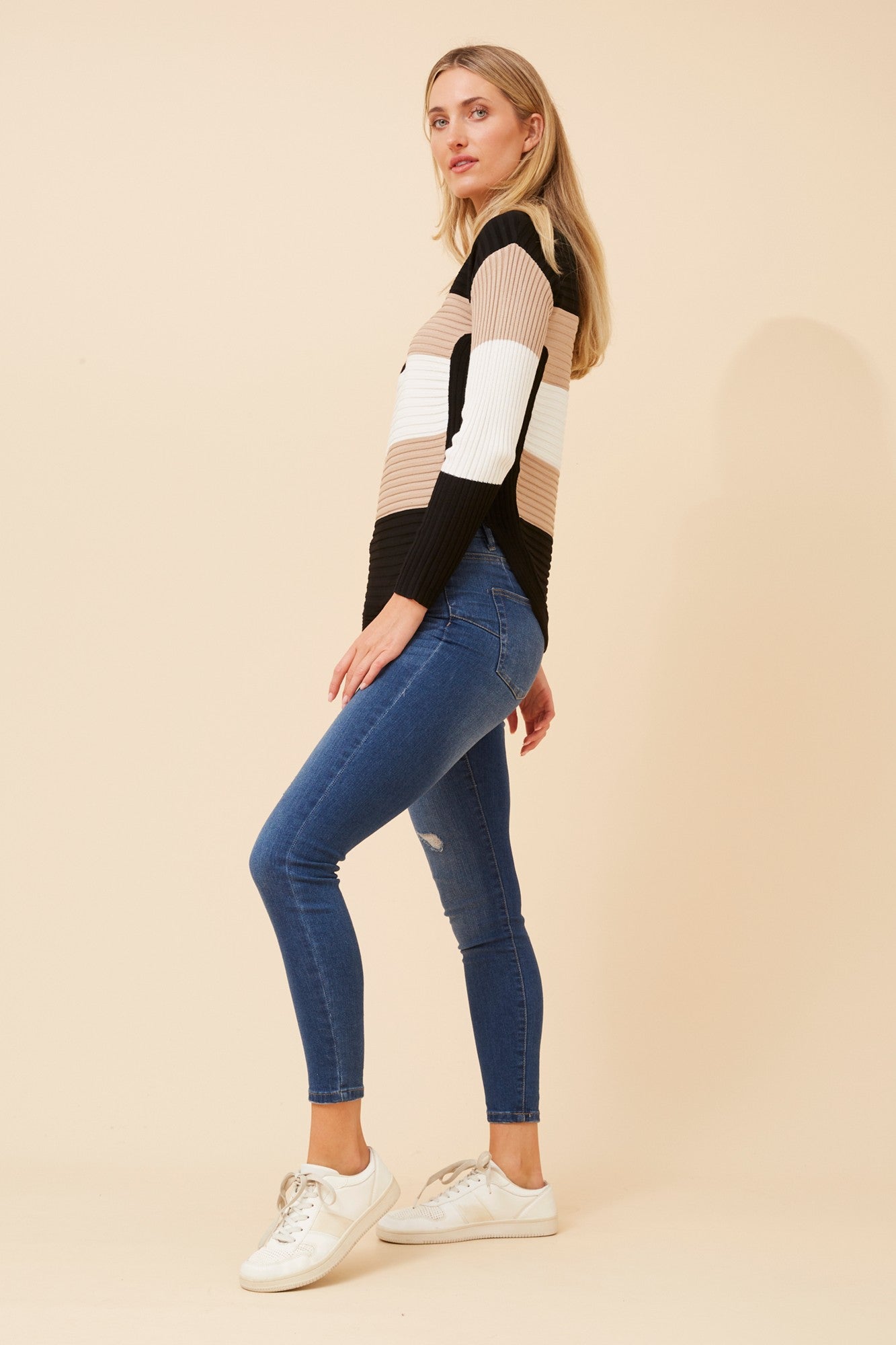 HOPE COLOR BLOCK KNIT JUMPER (Multi Beige)