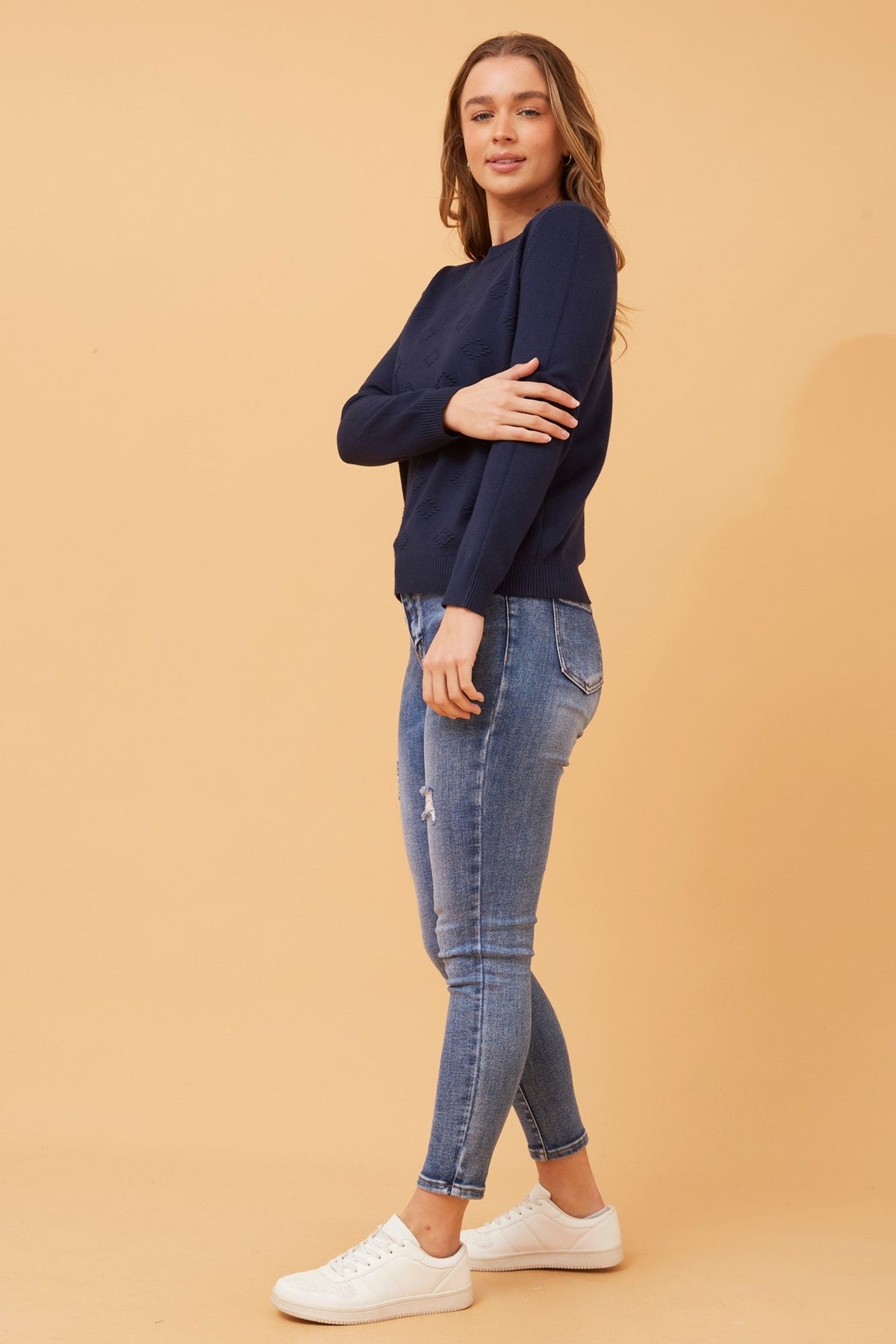 ANGIE DIAMOND PATTERN KNIT PULLOVER (Orchid)