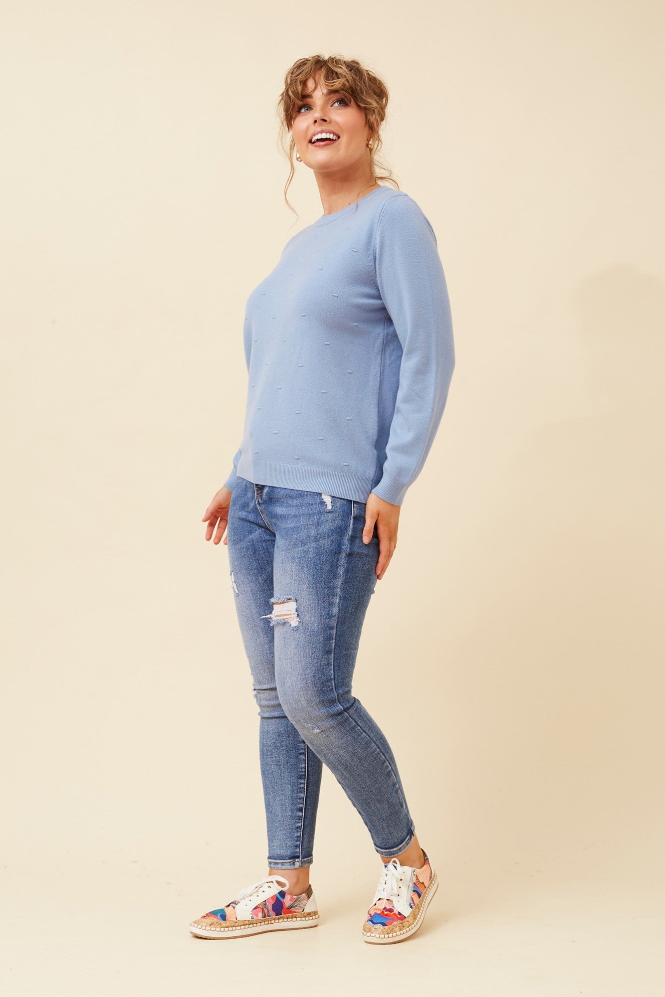 ANGIE POLKA DOT KNIT PULLOVER (Blush)