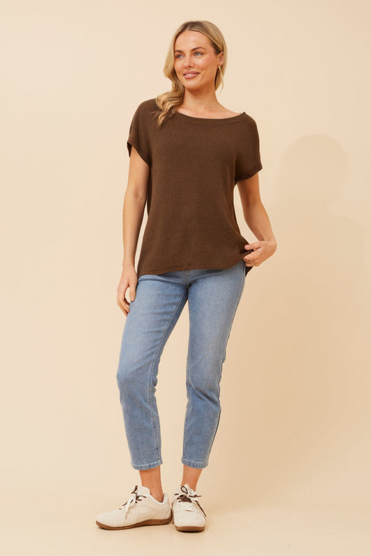 Caroline Morgan Australia JOBETH SOLID KNIT TOP (Chocolate)