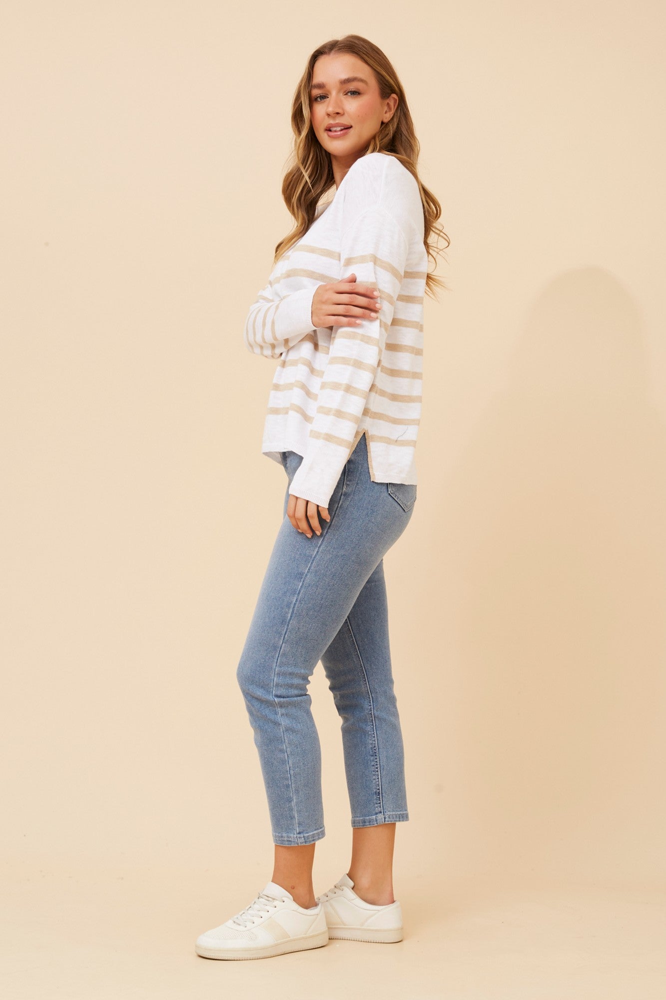 RAMSEY STRIPE KNIT PULLOVER (Beige)