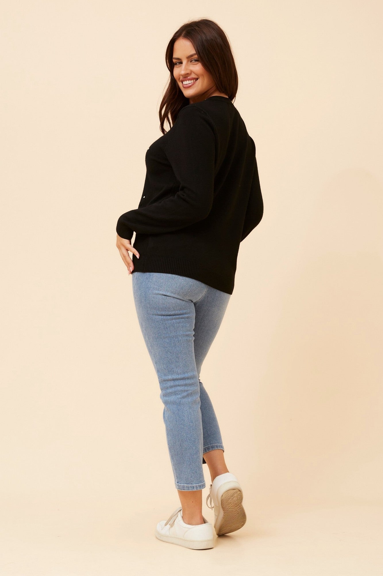ANGIE EMBELLISHED KNIT PULLOVER (Black)